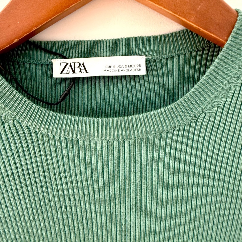 ZARA Women Ribbed Top Blouse Shirts ๐ pistachio green color Size S layer top - Picture 2 of 14